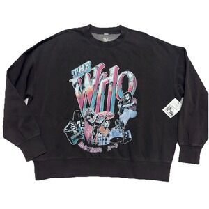 THE WHO Crewneck Sweatshirt Sz L Oversized Graphic Vintage Wash Black By Livy Lu